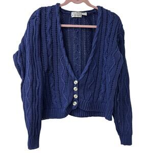 Extra Energy Vintage Womens Small Blue Open Knit Cardigan Sweater Cottagecore